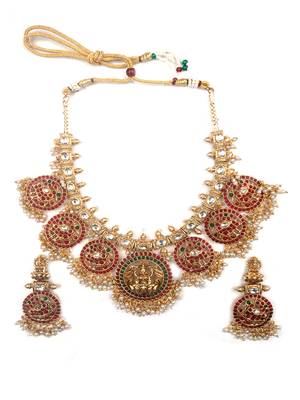 Traditional ruby green kemp pushp chakra necklace set 2