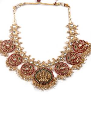 Traditional ruby green kemp pushp chakra necklace set 3