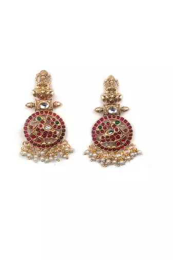 Traditional ruby green kemp pushp chakra necklace set