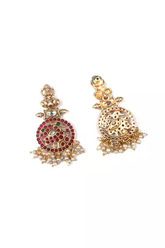 Traditional ruby green kemp pushp chakra necklace set