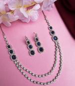 Silver plated ad blue double line long necklace set