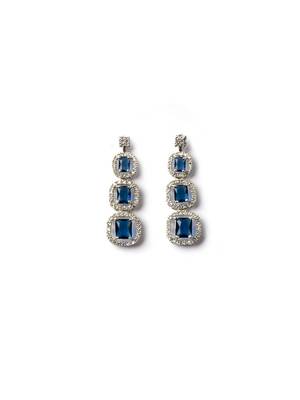 Silver plated ad blue double line long necklace set 4