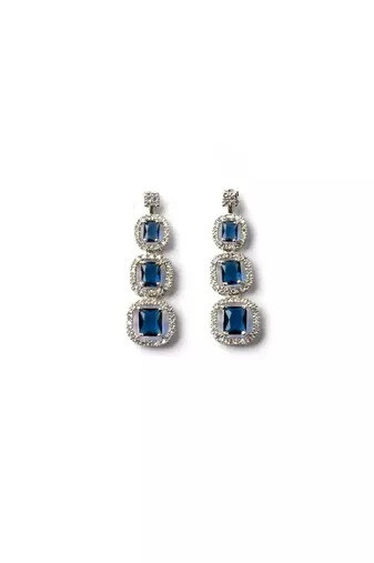 Silver plated ad blue double line long necklace set