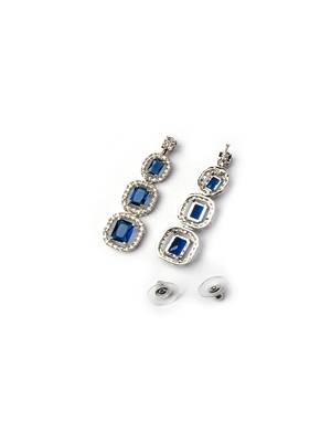 Silver plated ad blue double line long necklace set 5