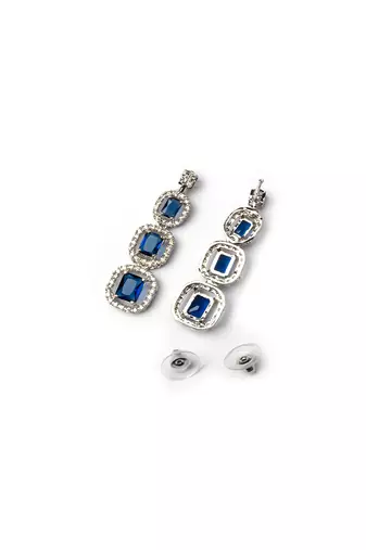 Silver plated ad blue double line long necklace set