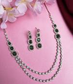 Silver plated ad green double line long necklace set