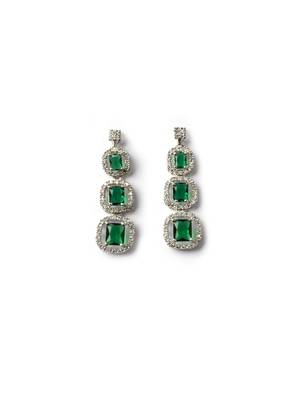 Silver plated ad green double line long necklace set 4