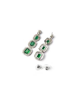 Silver plated ad green double line long necklace set 5