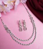 Silver plated ad pink double line long necklace set