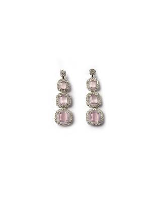 Silver plated ad pink double line long necklace set 4