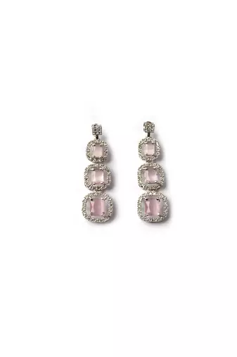 Silver plated ad pink double line long necklace set