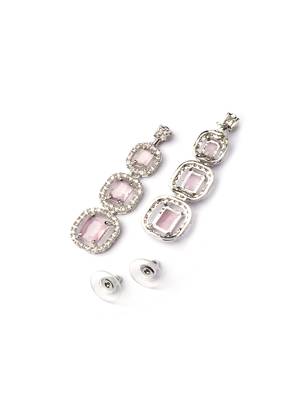 Silver plated ad pink double line long necklace set 5