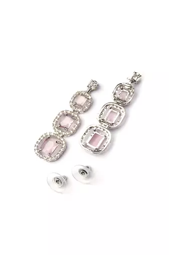 Silver plated ad pink double line long necklace set