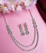 Silver plated ad turquoise double line long necklace set