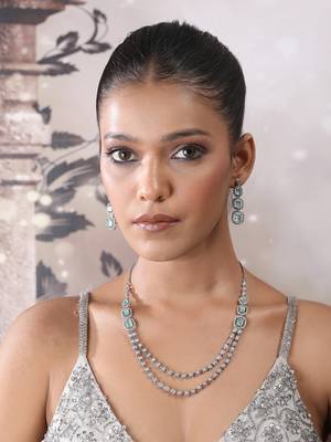 Silver plated ad turquoise double line long necklace set 2