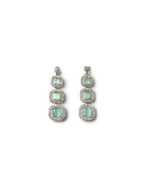 Silver plated ad turquoise double line long necklace set 4