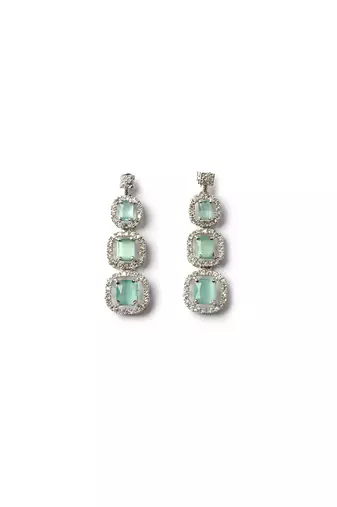 Silver plated ad turquoise double line long necklace set