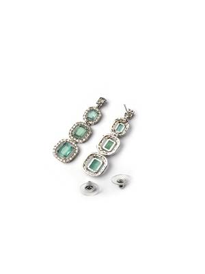 Silver plated ad turquoise double line long necklace set 5