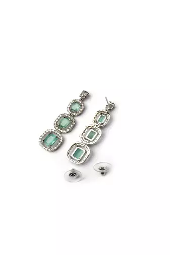 Silver plated ad turquoise double line long necklace set
