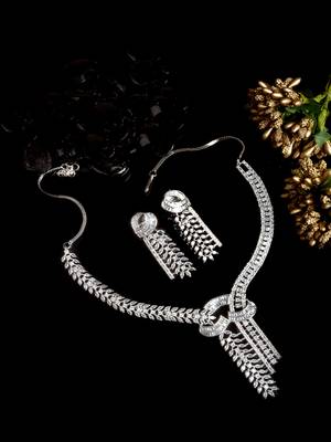 Handcrafted silver plated cz hook style necklace set 1