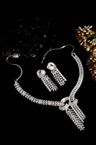Handcrafted silver plated cz hook style necklace set