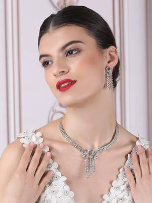 Handcrafted silver plated cz hook style necklace set 2