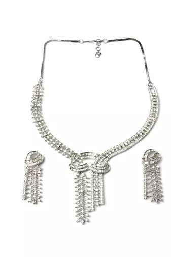 Handcrafted silver plated cz hook style necklace set