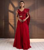 Romantic red embellished drape saree