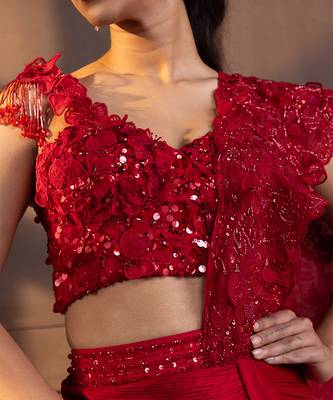 Romantic red embellished drape saree 2