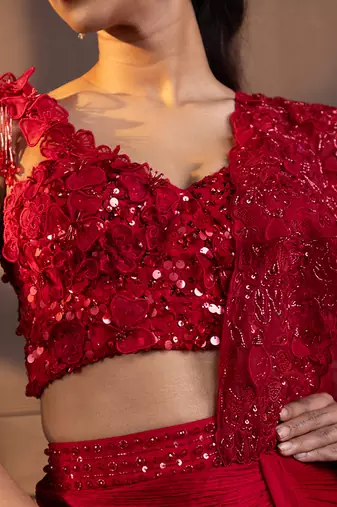Romantic red embellished drape saree