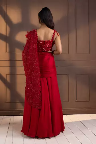 Romantic red embellished drape saree