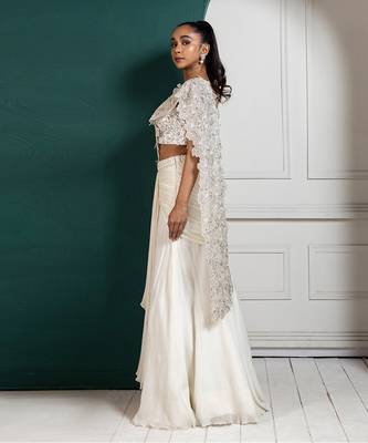 Romantic pearl embellished drape saree 4
