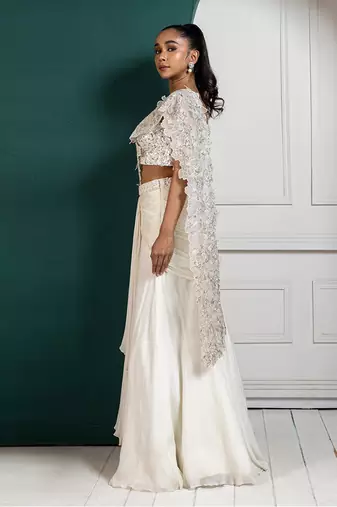 Romantic pearl embellished drape saree