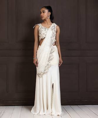Ivory grace draped saree gown 1