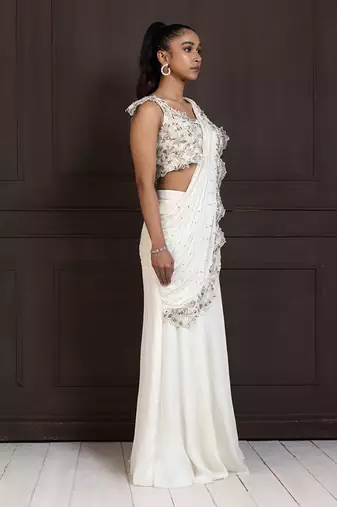 Ivory grace draped saree gown