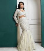 Ivory Organza Glitter Embroidered Mermaid Lehenga Choli Set