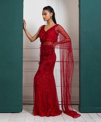 Scarlet bloom drape saree 1