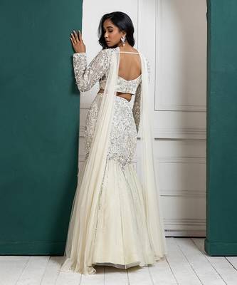Ivory Organza Glitter Embroidered Mermaid Lehenga Choli Set 2