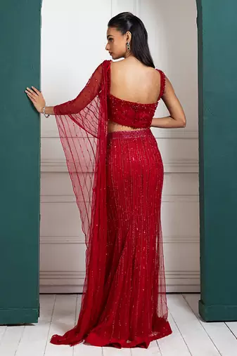 Scarlet bloom drape saree