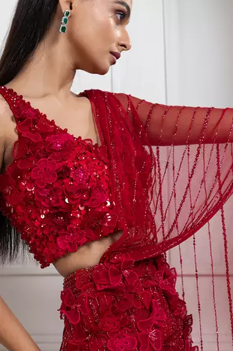 Scarlet bloom drape saree