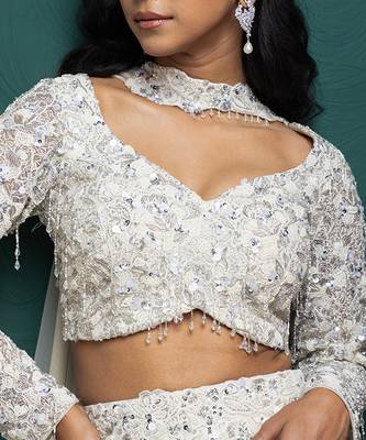 Ivory Organza Glitter Embroidered Mermaid Lehenga Choli Set 4