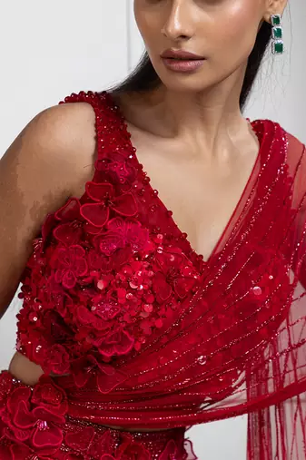 Scarlet bloom drape saree