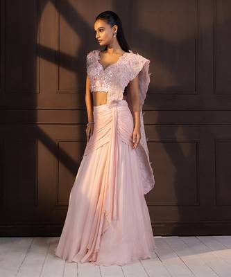 Romantic rose embellished drape saree 2