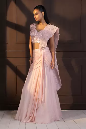 Romantic rose embellished drape saree