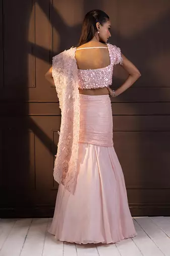 Romantic rose embellished drape saree