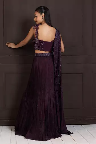 Plum Beaded Lehenga Set
