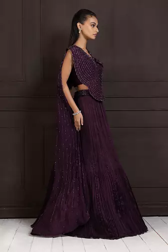 Plum Beaded Lehenga Set