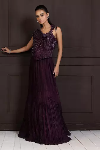 Plum Beaded Lehenga Set