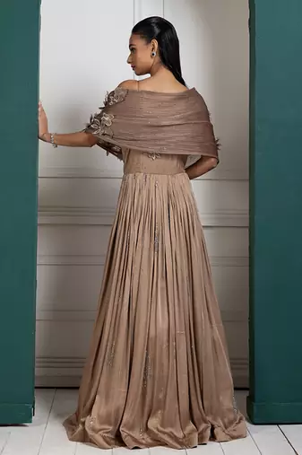 Golden petal embroidered gown