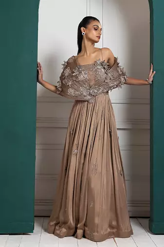 Golden petal embroidered gown
